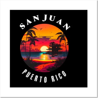 San Juan Puerto Rico Vintage Graphic Retro 70s Sunset Beach Posters and Art